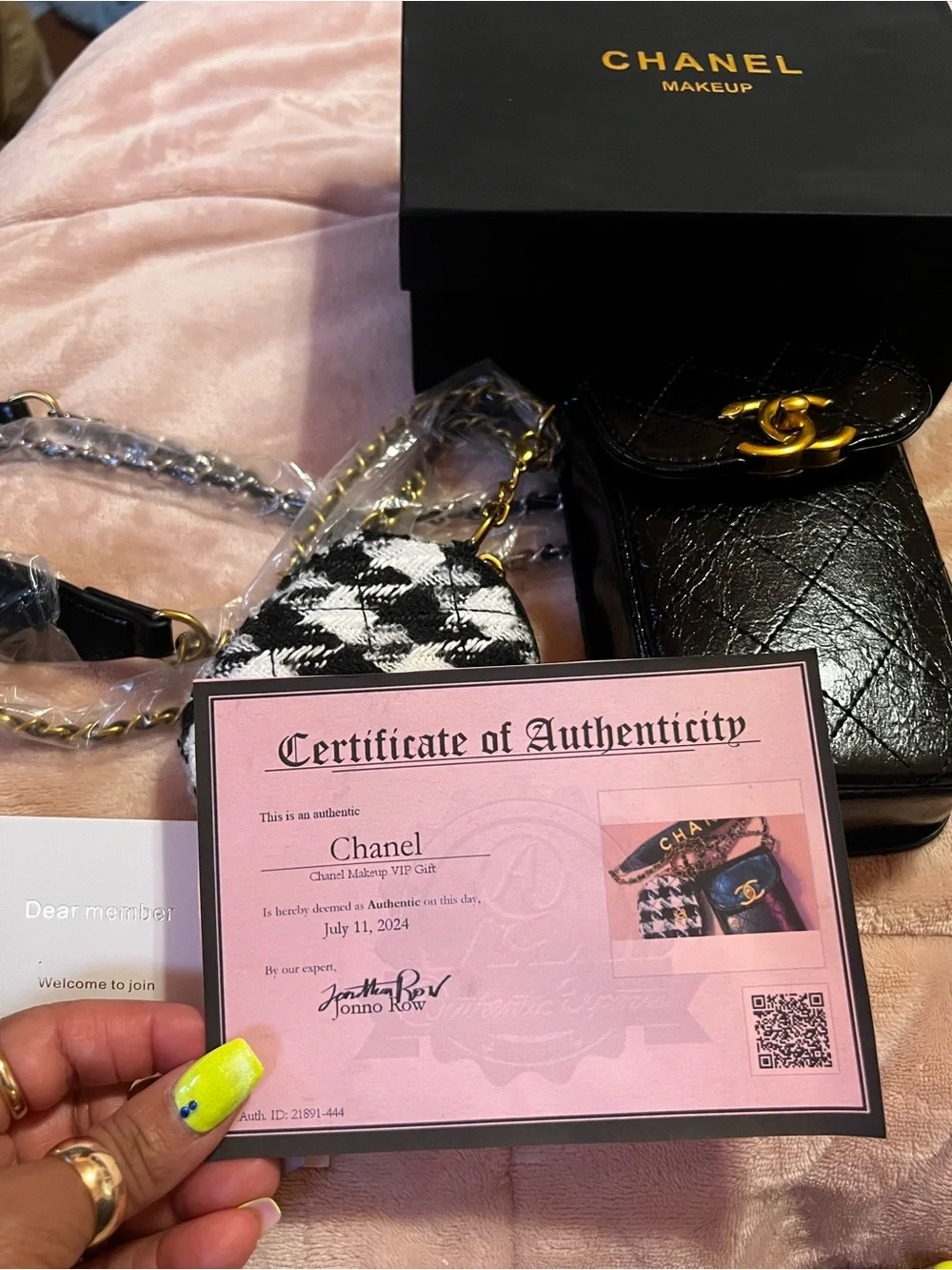Chanel Black Quilted Leather Phone Pouch with Houndstooth Coin Case with COA